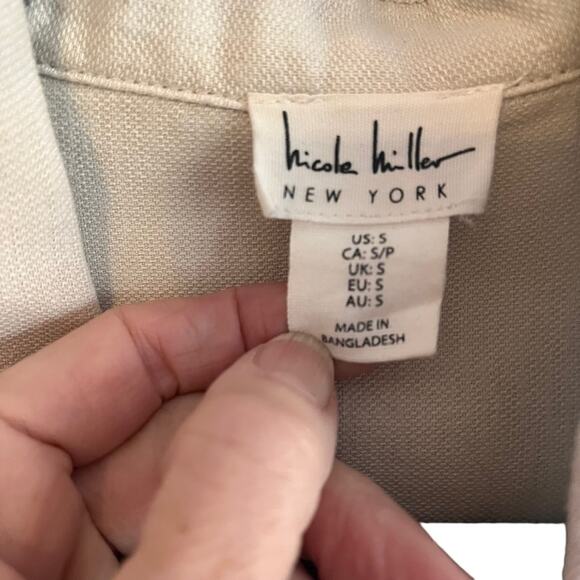 Nicole Miller Khaki Linen Safari Jacket Blazer Womens Small Casual Coastal - Picture 5 of 9